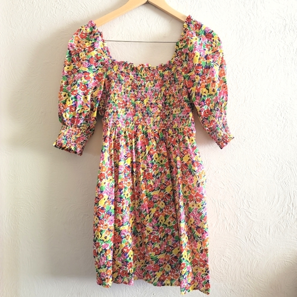 Rixo for‎ Target Puff Sleeve Smocked Mini Dress, Multicolor Floral, Size XS